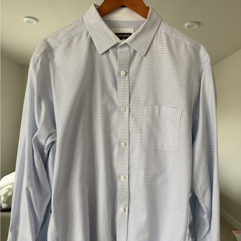 Johnston & Murphy Light Blue XL Micro-Check Dress Shirt